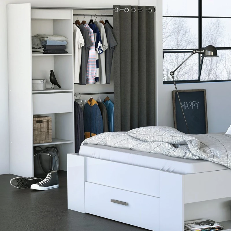 Demeyere Dressing Extensible Blanc Perle Avec Rideau Taupe - Image 3