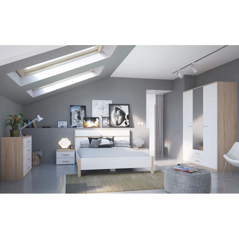 Demeyere Chevet 2 Tiroirs Blanc Et Naturel Lena - Image 2