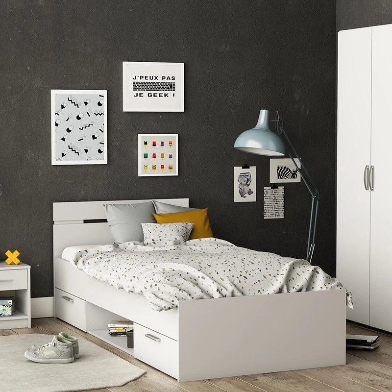 Demeyere Lit 1 Place 90x200 2 Tiroirs Blanc Michigan - Image 2